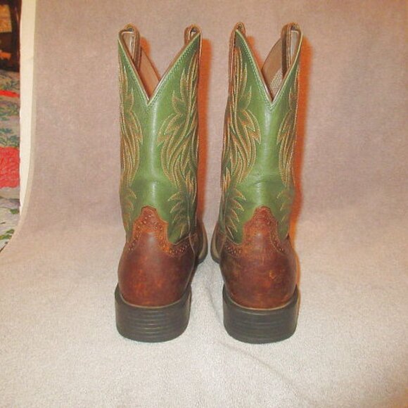 Ariat Sport Wide Square Toe Cowboy Boots Mens 12 D Green Leather Cowboy Botas - Picture 12 of 14